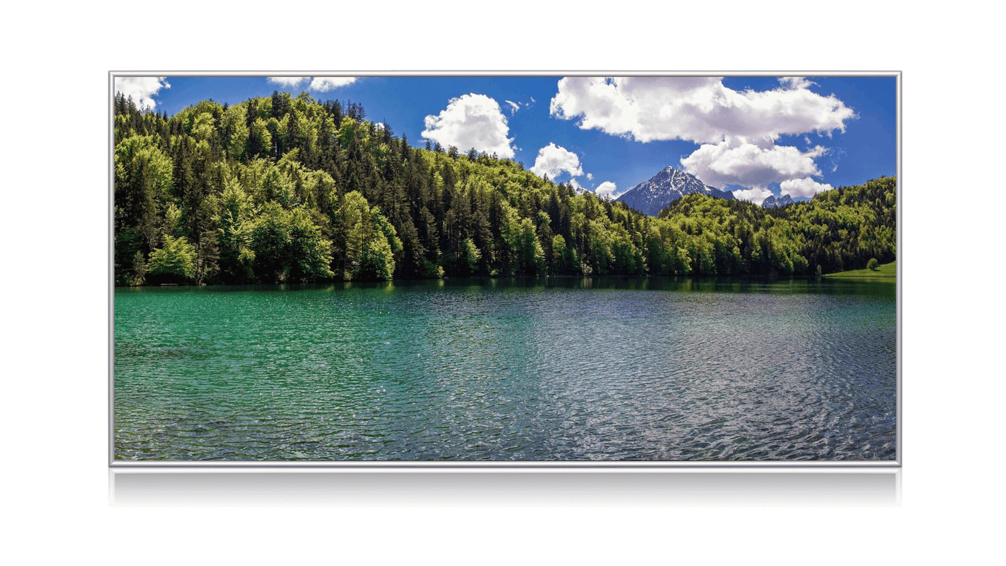 Chauffage infrarouge en verre avec cadre en aluminium avec impression numérique (lac de montagne)