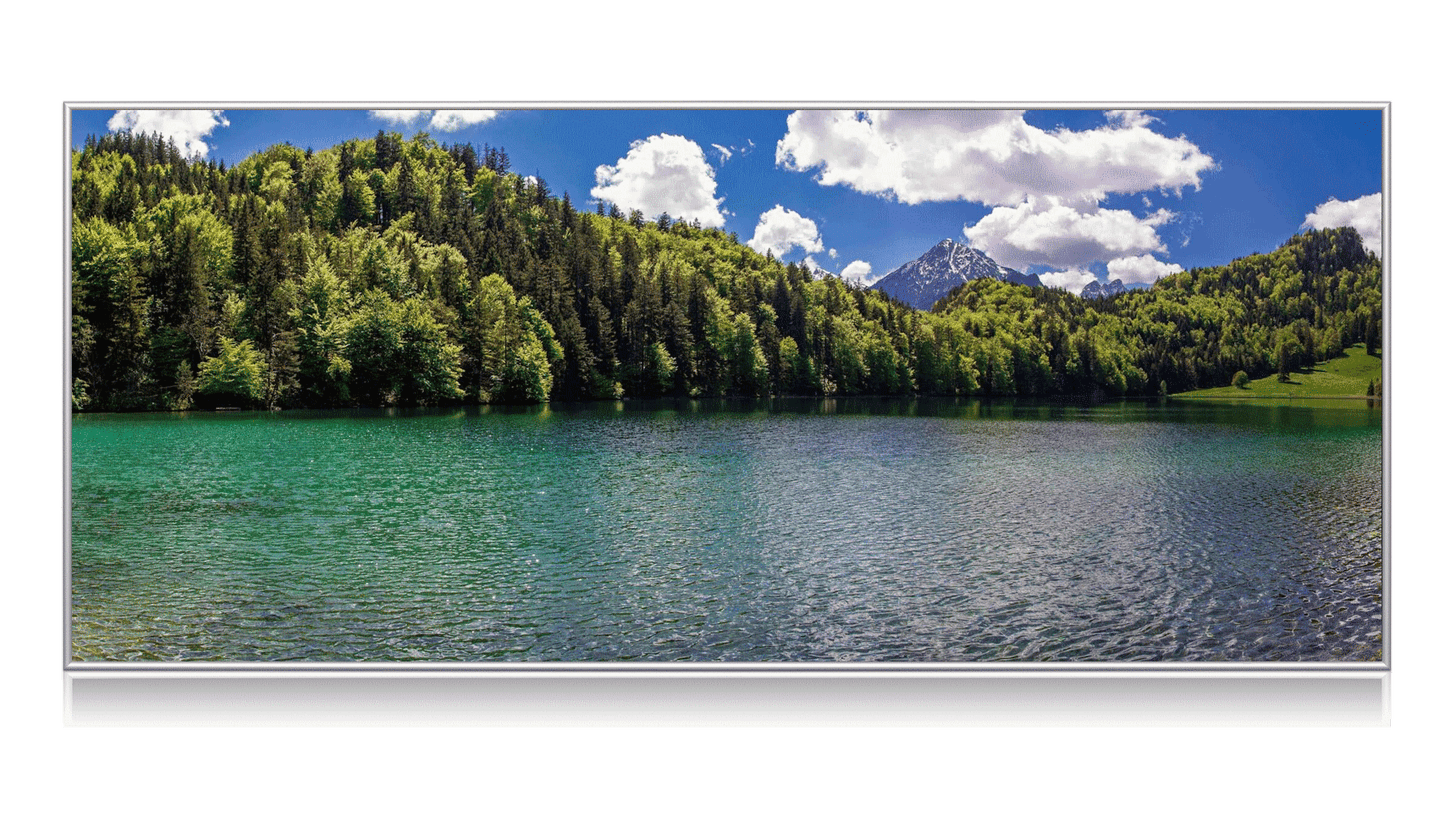 Chauffage infrarouge en verre avec cadre en aluminium avec impression numérique (lac de montagne)