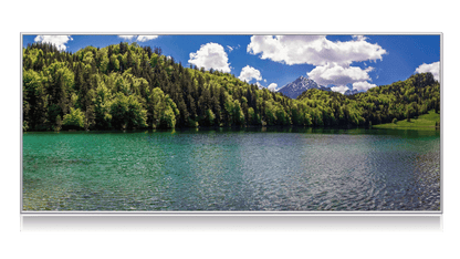 Chauffage infrarouge en verre avec cadre en aluminium avec impression numérique (lac de montagne)