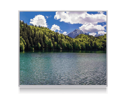 Chauffage infrarouge en verre avec cadre en aluminium avec impression numérique (lac de montagne)