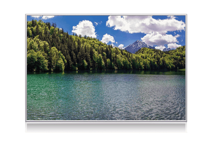 Chauffage infrarouge en verre avec cadre en aluminium avec impression numérique (lac de montagne)