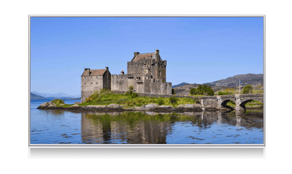 Stufa a infrarossi in vetro con telaio in alluminio inclusa stampa digitale (Eilean Donan Castle)