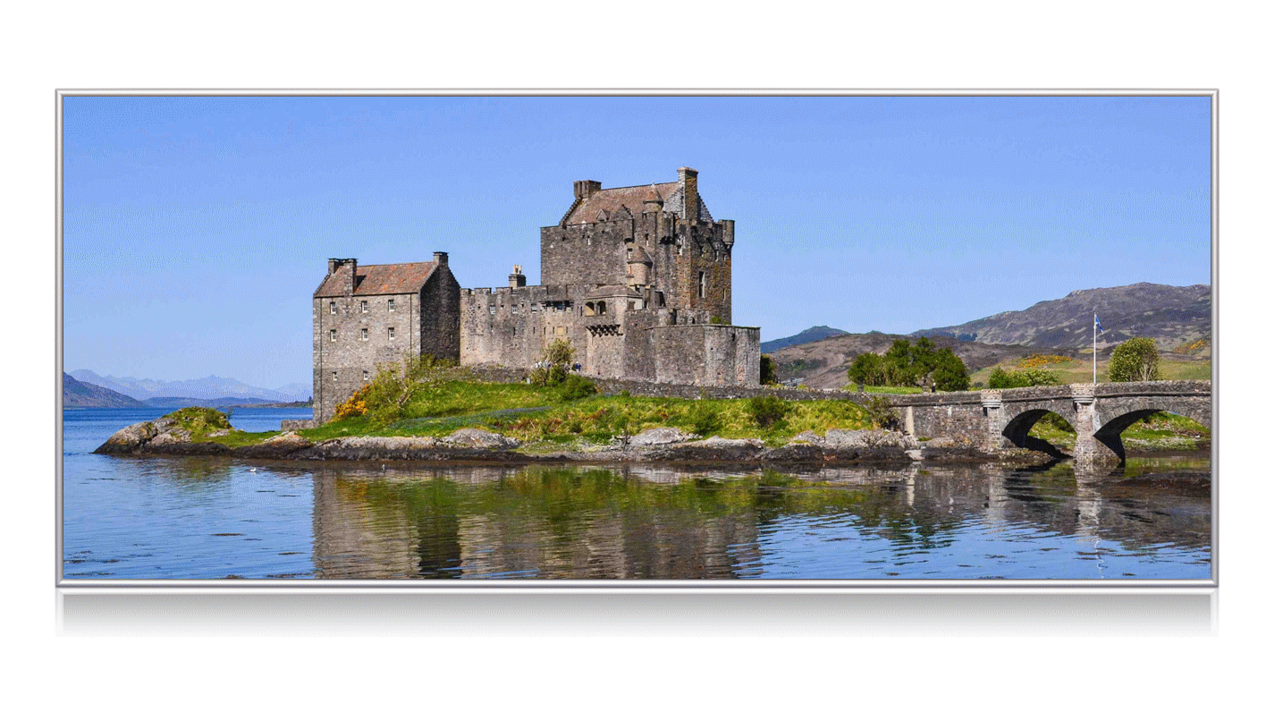 Stufa a infrarossi in vetro con telaio in alluminio inclusa stampa digitale (Eilean Donan Castle)