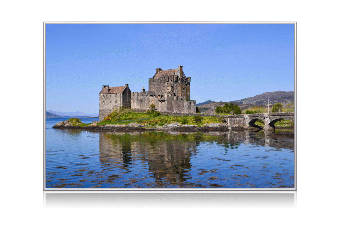 Stufa a infrarossi in vetro con telaio in alluminio inclusa stampa digitale (Eilean Donan Castle)