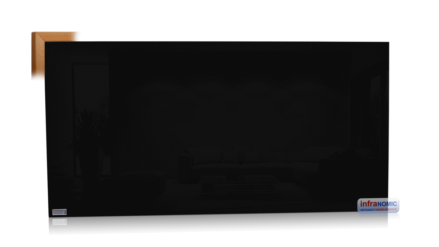 Chauffage infrarouge en verre avec cadre en bois massif