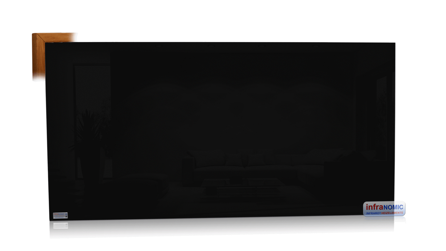 Chauffage infrarouge en verre avec cadre en bois massif
