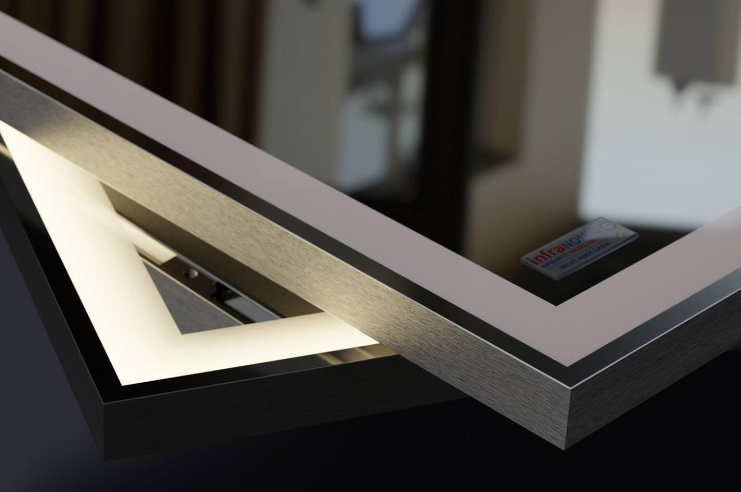 Specchio riscaldante a LED a infrarossi con speciale cornice in alluminio